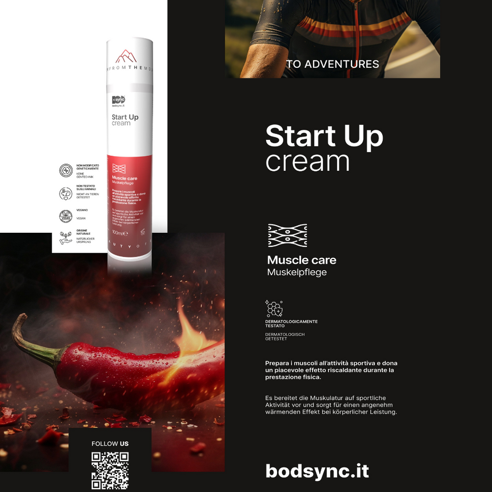 
                  
                    START UP | Crema sportiva riscaldante | Crema riscaldante pre-gara | Muscoli e articolazioni | Testata dermatologicamente | Per tutti i tipi di pelle | Made in Alto Adige - 100 ml
                  
                